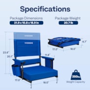VIVOHOME Height Adjustable High Back Stadium Seat with Back Support and Cushion, Portable Bleacher Chair with Cup Holder and Shoulder Strap, Blue