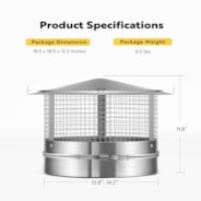 VIVOHOME 14" Cone Top Chimney Cap with Screen, Round Roof Rain Chimney Cover, Galvanized Steel Fireplace Exhaust Cap, Adjustable Roof Cap for Vent