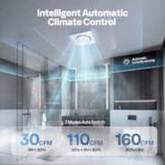 Autoflow Bathroom Exhaust Fan with Light & Humidity Sensor (30-110-160CFM) - 2700K/4000K/5700K & Energy Efficient EC Motor, Constant Airflow (Install Kit, 4-in Duct)