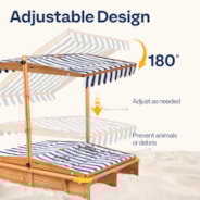 VIVOHOME 47.6 Inch x 46.5 Inch Wooden Sandbox with 2 Plastic Side Containers, Kids Sandbox with Rotatable UV-Resistant Canopy for Home Backyard Beach Outdoor