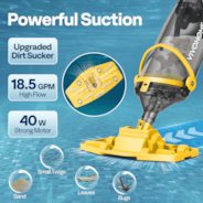 VIVOHOME Cordless Pool Vacuum with Telescopic & Extension Poles 9.12ft, 18.5 GPM Suction, 60-Min Run Time, Handheld Cleaner Rechargeable with Battery Indicator for Pools/Spas/Hot Tubs - Yellow