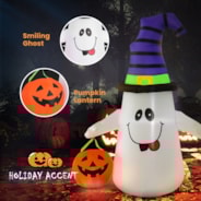 VIVOHOME 5FT Halloween Inflatable Yard Decor, White Ghost with Pumpkin, Outdoor Blow Up with Built-in LED Light for Lawn, Garden, Party