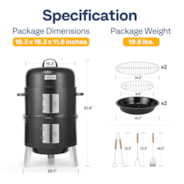VIVOHOME 3-in-1 Vertical Charcoal Smoker, BBQ Smoker Grill with Built-in Thermometer, Air Vent, and 2 Access Doors, Idea for Parties, Backyard, Barbecues