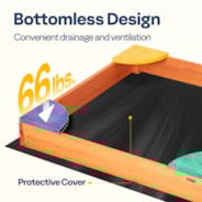 VIVOHOME 35 Inch x 35 Inch Kids Wooden Sandbox with 4 Built-in Corner Seats, Bottomless Sandbox with Liner for Home Backyard Beach Outdoor