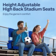 VIVOHOME Height Adjustable High Back Stadium Seat with Back Support and Cushion, Portable Bleacher Chair with Cup Holder and Shoulder Strap, Blue