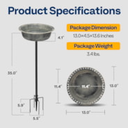 VIVOHOME Polyresin Bird Bath Bowl with Metal Stake, 29 Inch Height Outdoor Freestanding Birdfeeder, Capacity 1.4 Gallons, 5-Pronged Base, Gray