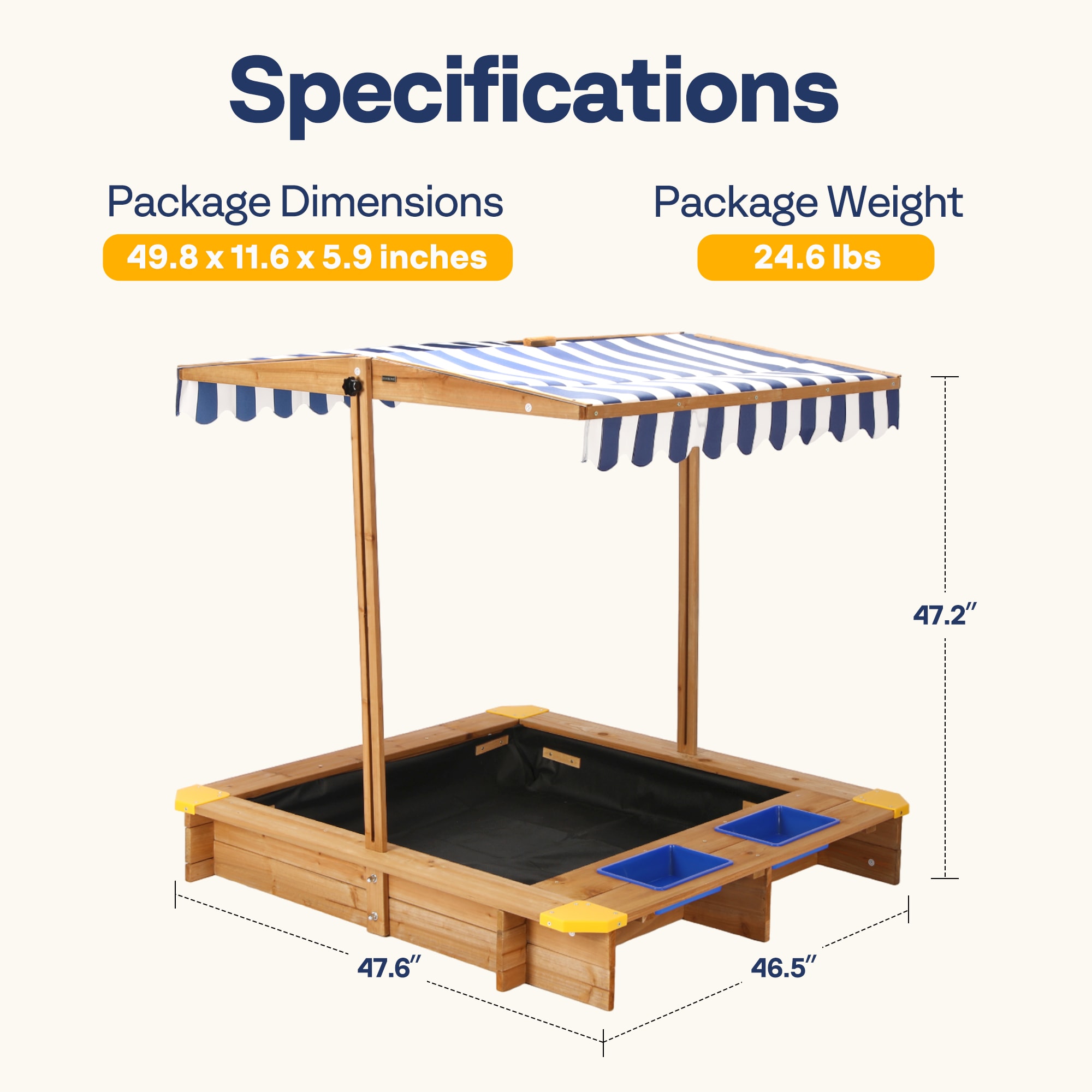 Hivvago Kids Wooden Sandbox With Height Adjustable And Rotatable Canopy