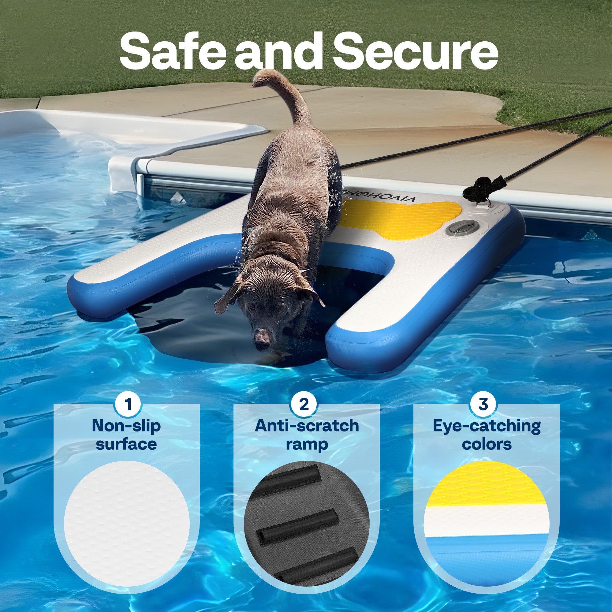 Dog Raft VIVOHOME Inflatable Dog Ramp Non-Slip Pool/ Boat Ladder