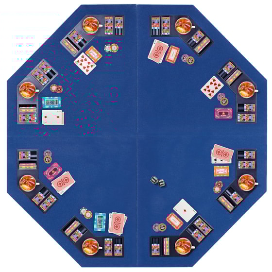 VIVOHOME 48 Inch Foldable 8-Player Texas Poker Card Table Top Layout Portable Anti-Slip Rubber Board Game Mat with Cup Holders and Carrying Bag, Blue