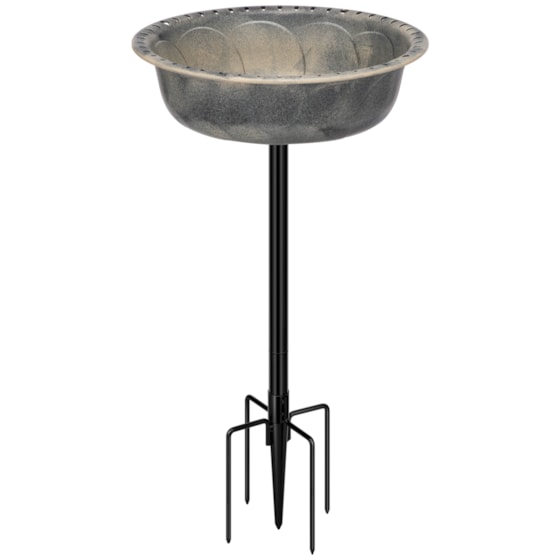 VIVOHOME Polyresin Bird Bath Bowl with Metal Stake, 29 Inch Height Outdoor Freestanding Birdfeeder, Capacity 1.4 Gallons, 5-Pronged Base, Gray