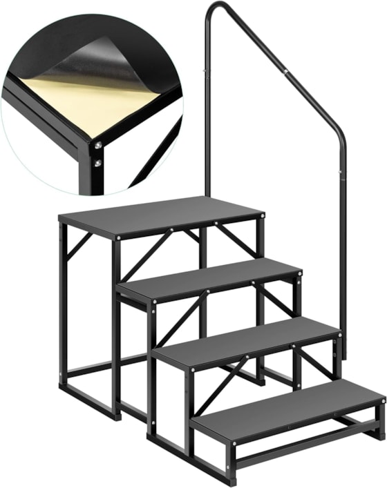 VIVOHOME RV Steps with Handrail, 4 Steps Mobile Home Ladder Portable Stairs for RV, Hot Tub, Outdoor Spa