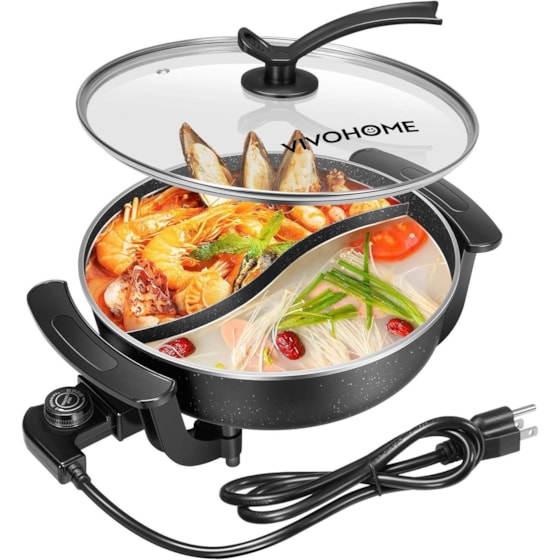 VIVOHOME Electric Hot Pot 6L Non-Stick Shabu-shabu Hot Pot with Divider