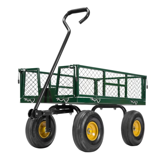 VIVOHOME Heavy Duty 880 Lbs Capacity Mesh Steel Garden Cart Folding Utility Wagon with Removable Sides and 4.10/3.50-4 inch Wheels (Green)