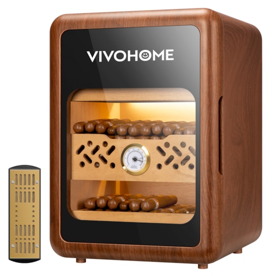 VIVOHOME Cigar Humidor 3 Shelves, 200 Counts Cigar Humidor Cabinet with Light, Spanish Cedar Wood Inner Shelves and Drawer, Accurate Hygrometer, Humidifier, for Men Brown