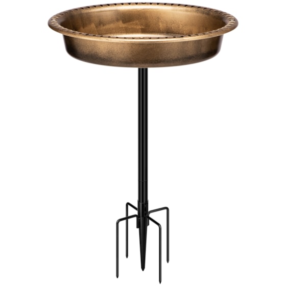 VIVOHOME Oval Polyresin Bird Bath Bowl with Metal Stake, 29 Inch Height Outdoor Freestanding Birdfeeder, Capacity 1.3 Gallons, 5-Pronged Base, Copper