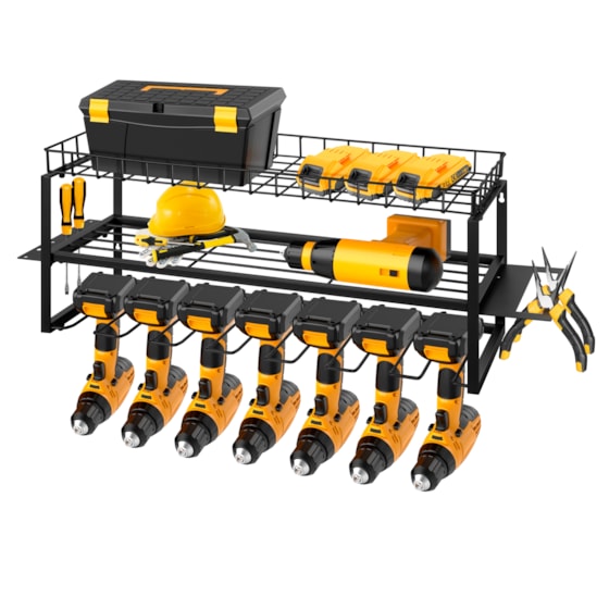 SPECSTAR Power Tool Organizer Wall Mount 3 Layers Heavy Duty Tool Shelf with 7 Drill Holders Storage Rack for Garage Workshop