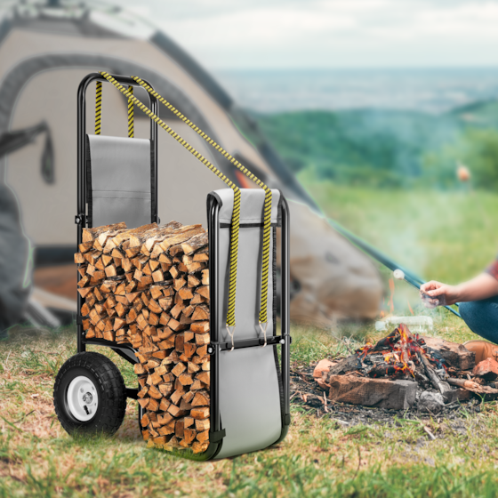 VIVOHOME Firewood Log Cart Carrier with Rubber Wheels and 600D Oxford Cloth, 250 LB Capacity Heavy Duty Steel Dolly Hauler, Rolling Wood Rack Storage Mover for Easy Transport Indoor Outdoor Use