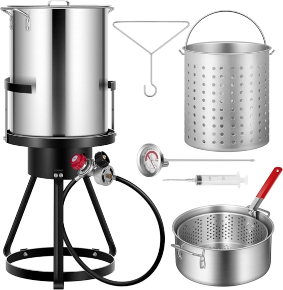 VIVOHOME 30 Qt. Aluminum Turkey Deep Fryer Pot with 10 Qt. Fish Fryer and 54,000 BTU Outdoor Propane Stove Burner Stand