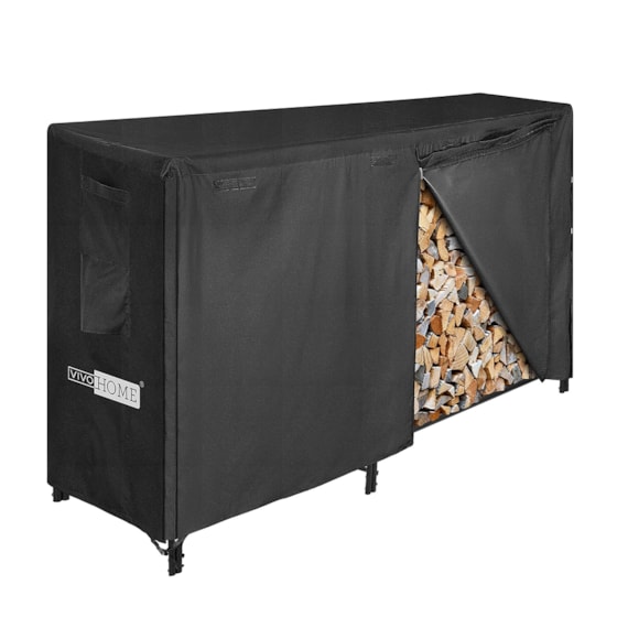 VIVOHOME 6ft Heavy Duty Indoor Outdoor Firewood Storage Log Rack with Cover Combo Set Black