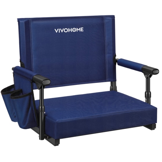 VIVOHOME Stadium Seat with Back Support and Cushion, Portable Bleacher Chair with Cup Holder and Shoulder Strap, Navy Blue