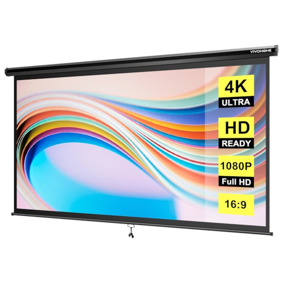VIVOHOME 80 Inch Manual Pull Down Projector Screen, 16:9 HD Retractable Widescreen Matte for Movie Home Theater Cinema Office Video Game, Black