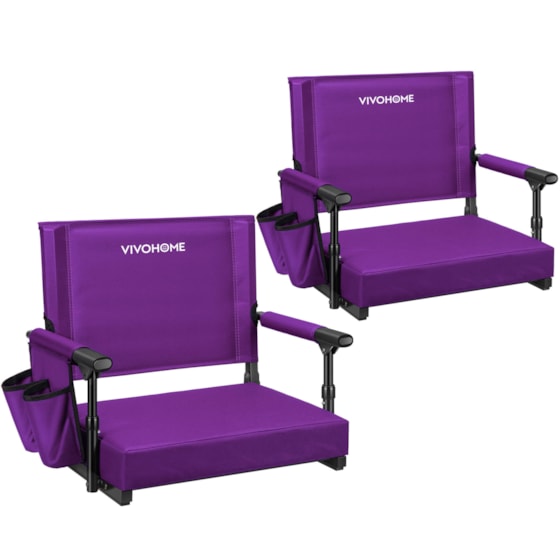 VIVOHOME Stadium Seats with Back Support and Cushion, 2 Pack Portable Bleacher Chairs with Cup Holder and Shoulder Strap