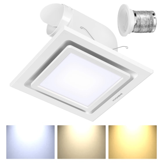 Bathroom Exhaust Fan with Light, 165CFM Shower Ventilation Exhaust Fan with Adjustable 3000K/4500K/6500K LED Light Combo, Ceiling Mount w/ 4" Duct Hose 2.5 Sones Square Fan, 3 Color Light