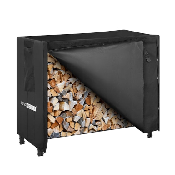 VIVOHOME 5ft Heavy Duty Indoor Outdoor Firewood Storage Log Rack with Cover Combo Set Black