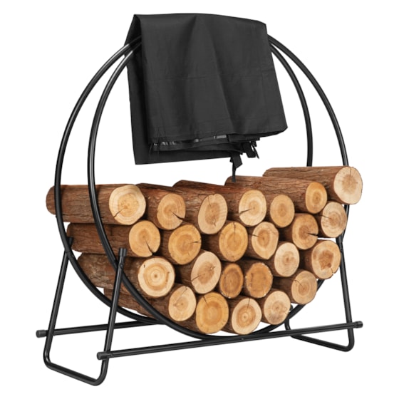 VIVOHOME 41 Inches Firewood Log Rack Hoop with Cover, Heavy Duty Solid Steel Fire Wood Storage Rack and Cover Set with Zipper, Round Log Holder Ring for Indoor Outdoor Patio Deck Porch