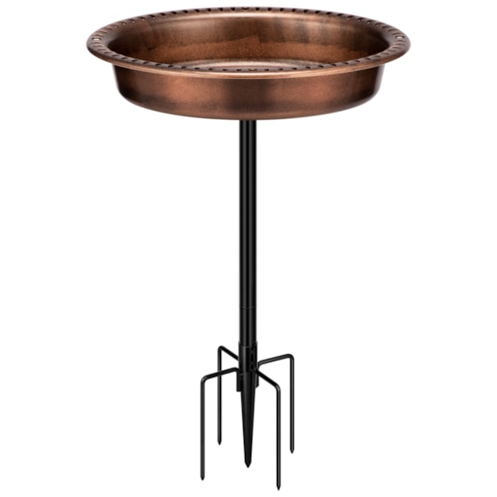 VIVOHOME Oval Polyresin Bird Bath Bowl with Metal Stake, 29 Inch Height Outdoor Freestanding Birdfeeder, Capacity 1.3 Gallons, 5-Pronged Base, Bronze