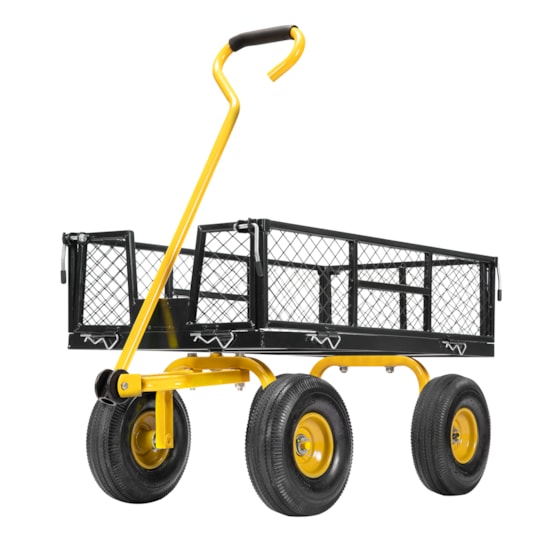 VIVOHOME Heavy Duty 880 Lbs Capacity Mesh Steel Garden Cart Folding Utility Wagon with Removable Sides and 4.10/3.50-4 inch Wheels (Black)