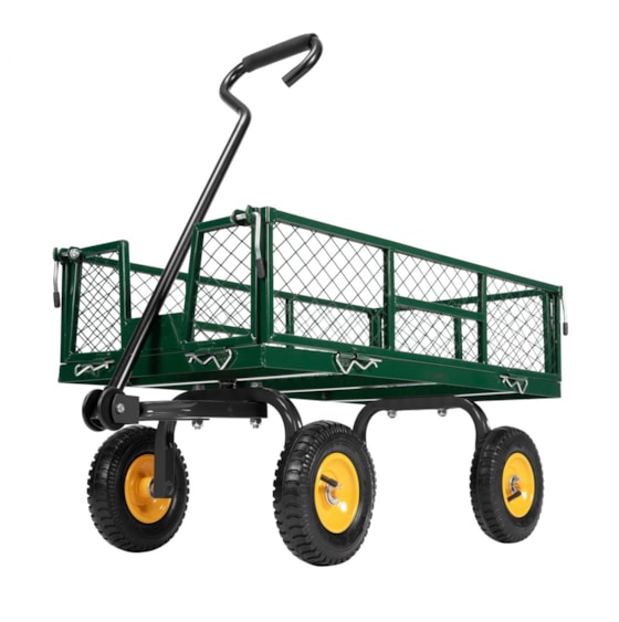 VIVOHOME Heavy Duty 550 Lbs Capacity Mesh Steel Garden Cart Folding Utility Wagon with Removable Sides (Green)