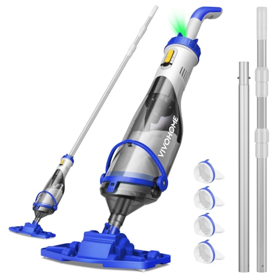 VIVOHOME Cordless Pool Vacuum with Telescopic & Extension Poles 9.12ft, 18.5 GPM Suction, 60-Min Run Time, Handheld Cleaner Rechargeable with Battery Indicator for Pools/Spas/Hot Tubs - Blue