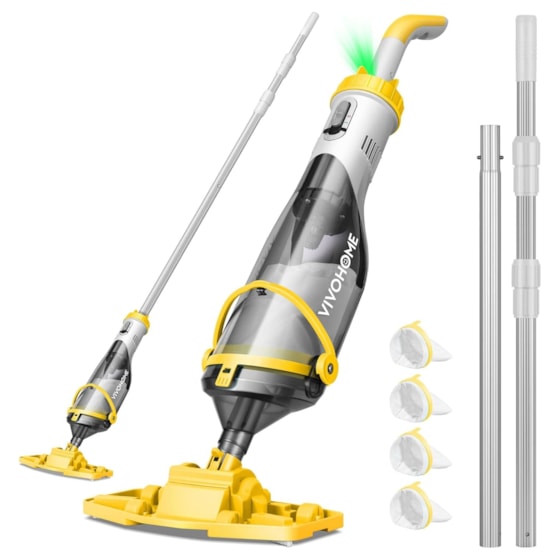 VIVOHOME Cordless Pool Vacuum with Telescopic & Extension Poles 9.12ft, 18.5 GPM Suction, 60-Min Run Time, Handheld Cleaner Rechargeable with Battery Indicator for Pools/Spas/Hot Tubs - Yellow