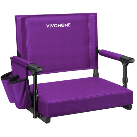 VIVOHOME Stadium Seat with Back Support and Cushion, Portable Bleacher Chair with Cup Holder and Shoulder Strap, Purple