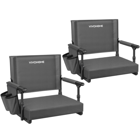VIVOHOME 2 Pack Portable Stadium Seats with Back Support and Cushion Gray