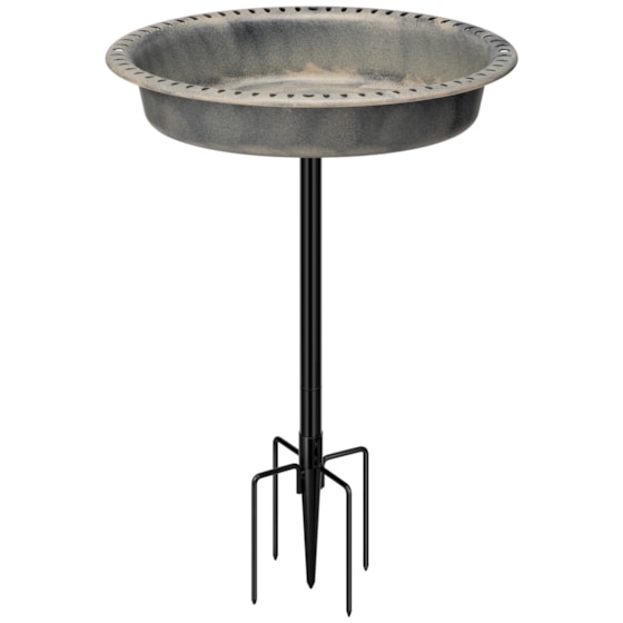 VIVOHOME Oval Polyresin Bird Bath Bowl with Metal Stake, 29 Inch Height Outdoor Freestanding Birdfeeder, Capacity 1.3 Gallons, 5-Pronged Base, Gray
