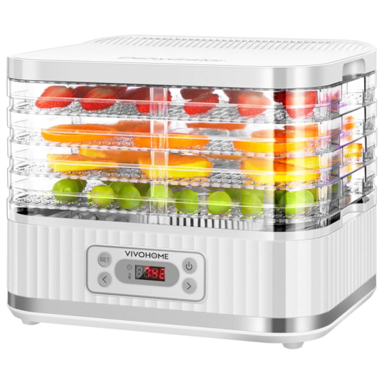 VIVOHOME Electric 5 Trays Food Dehydrator Machine with 72H Digital Timer and Temperature Control White