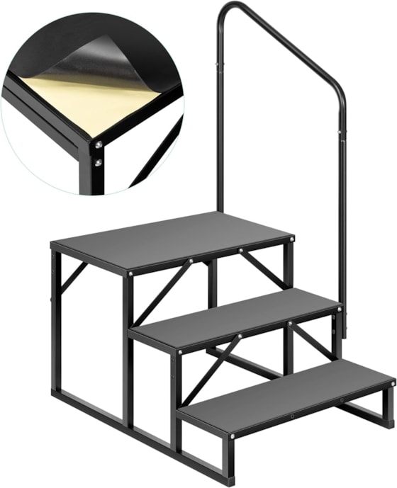 VIVOHOME RV Steps with Handrail, 3 Steps Mobile Home Ladder Portable Stairs for RV, Hot Tub, Outdoor Spa