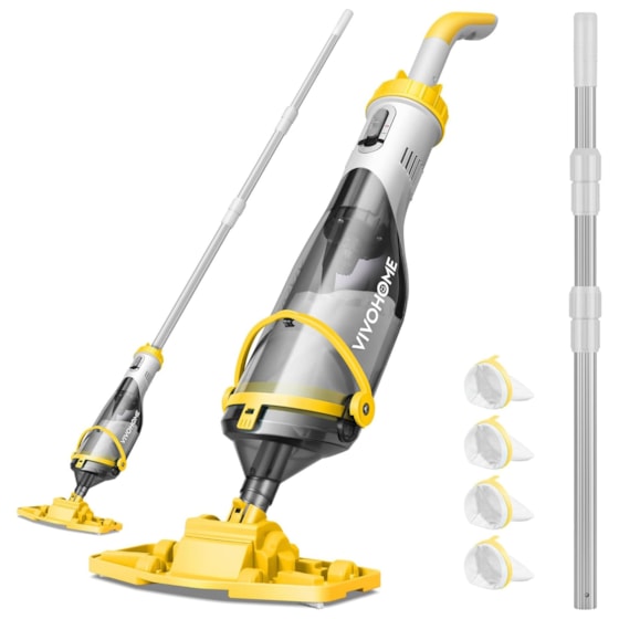 VIVOHOME Cordless Pool Vacuum with Telescopic Pole, Powerful Suction up to 18.5 GPM, 60 Mins Running Time, Handheld Rechargeable Swimming Pool Cleaner for Pools/Spas/Hot Tubs - Yellow