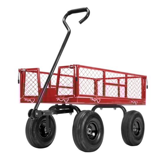 VIVOHOME Heavy Duty 880 Lbs Capacity Mesh Steel Garden Cart Folding Utility Wagon with Removable Sides and 4.10/3.50-4 inch Wheels (Red)