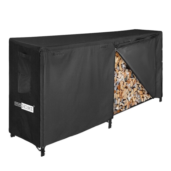 VIVOHOME 8ft Heavy Duty Indoor Outdoor Firewood Storage Log Rack with Cover Combo Set Black