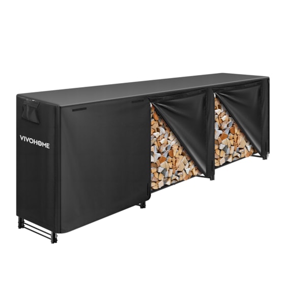 VIVOHOME 12 ft Heavy Duty Firewood Rack Outdoor with Cover, Fire Wood Storage Rack, Log Holder and Cover Combo Set with Zipper, Black