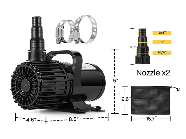 VIVOHOME 100W Submersible Water Pump – 1600 GPH, 14ft Max Lift, 180° Adjustable Nozzle, With Filter Bag & Suction Cups For Ponds/Fountains