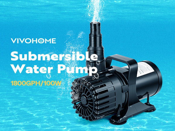 1800GPH Submersible Water Pump 100W – 13.8ft Lift, IPX8, For Koi Pond Waterfall Fountain, 20ft Cord