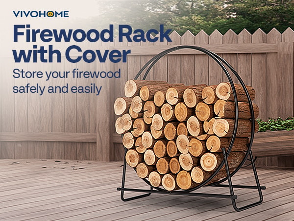 VIVOHOME 41 Inches Firewood Log Rack Hoop with Cover Heavy Duty Solid Steel Fire Wood Storage Rack and Cover Set with Zipper Round Log Holder Ring for Indoor Outdoor Patio Deck Porch